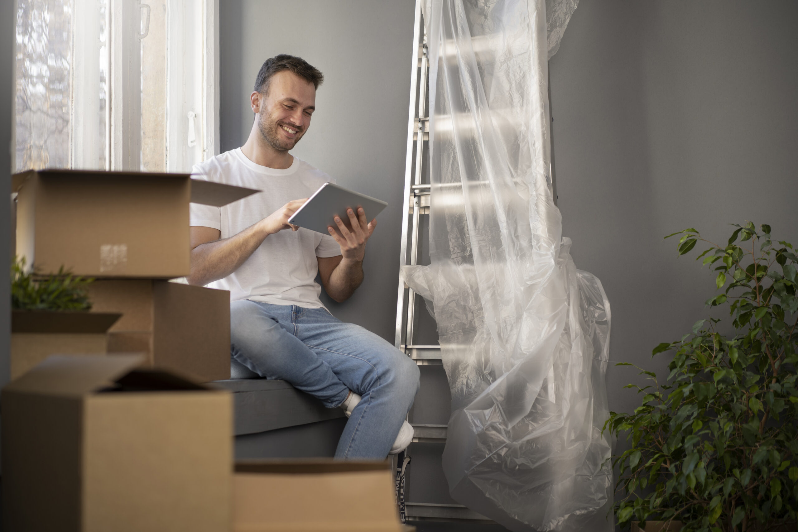 Mężczyzna z drabiną